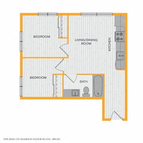 Floor plan for 2 beds, 1 bath, 660 sqft